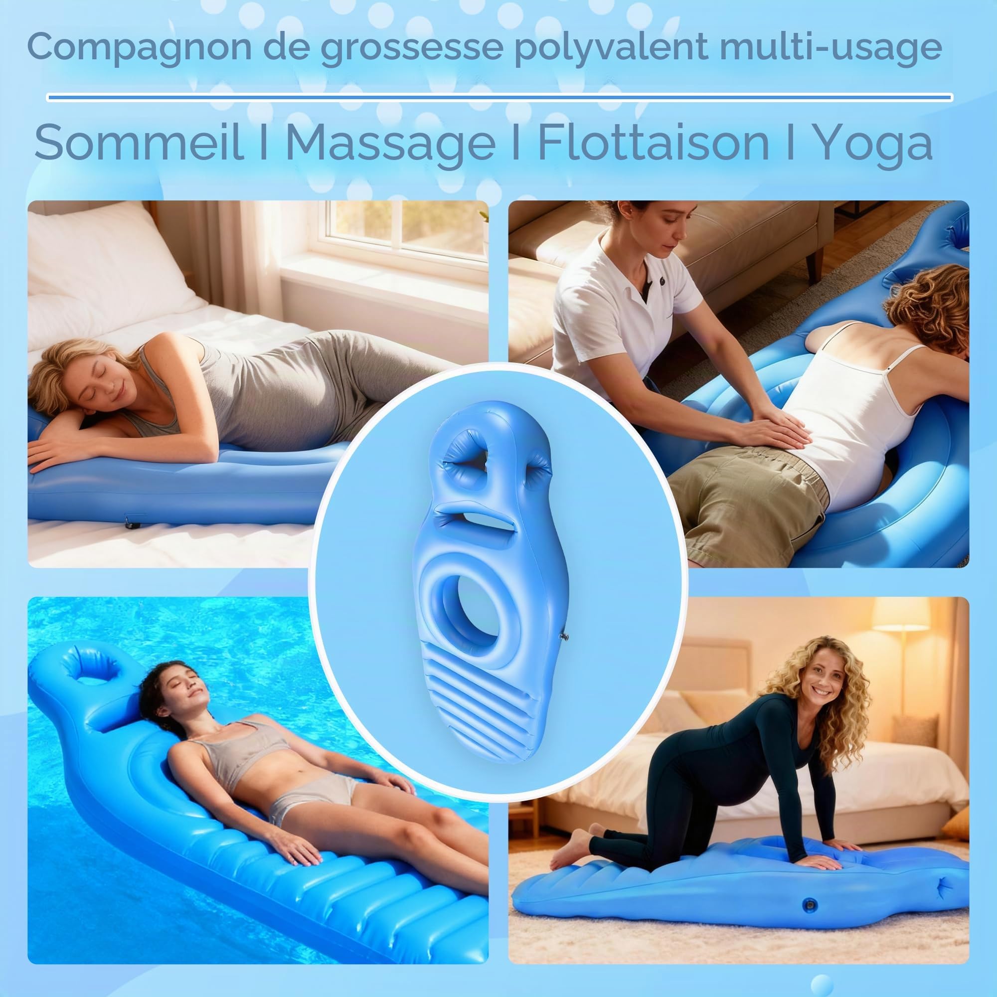 Oreiller de grossesse gonflable, matelas gonflable en PVC perforé, tapis de grossesse, oreiller de ventre confortable,flotteur pour dormir sur le ventre, flotteur de piscine pour grossesse (avec pompe