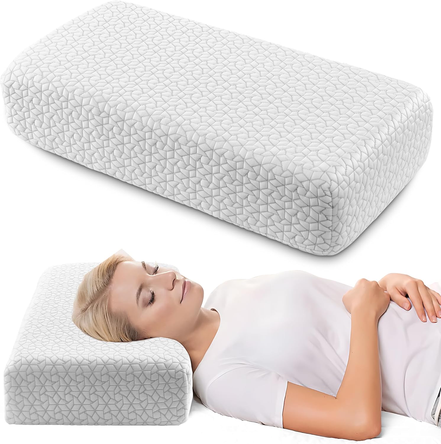 5" Cube Pillows for Side Sleepers, Square Memory Foam Side Sleeper Pillow for Neck and Shoulder GoodPain, Support Head Cervical Cube Pillow, 24 ”x12 x5”, White