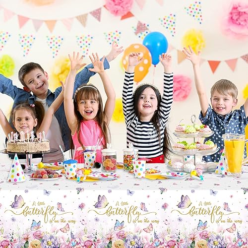 Miniatura 5 de Paquete de 4 manteles de mariposa para baby shower decoración de baby shower con diseño de mariposa pequeña está en el camino decoración de baby