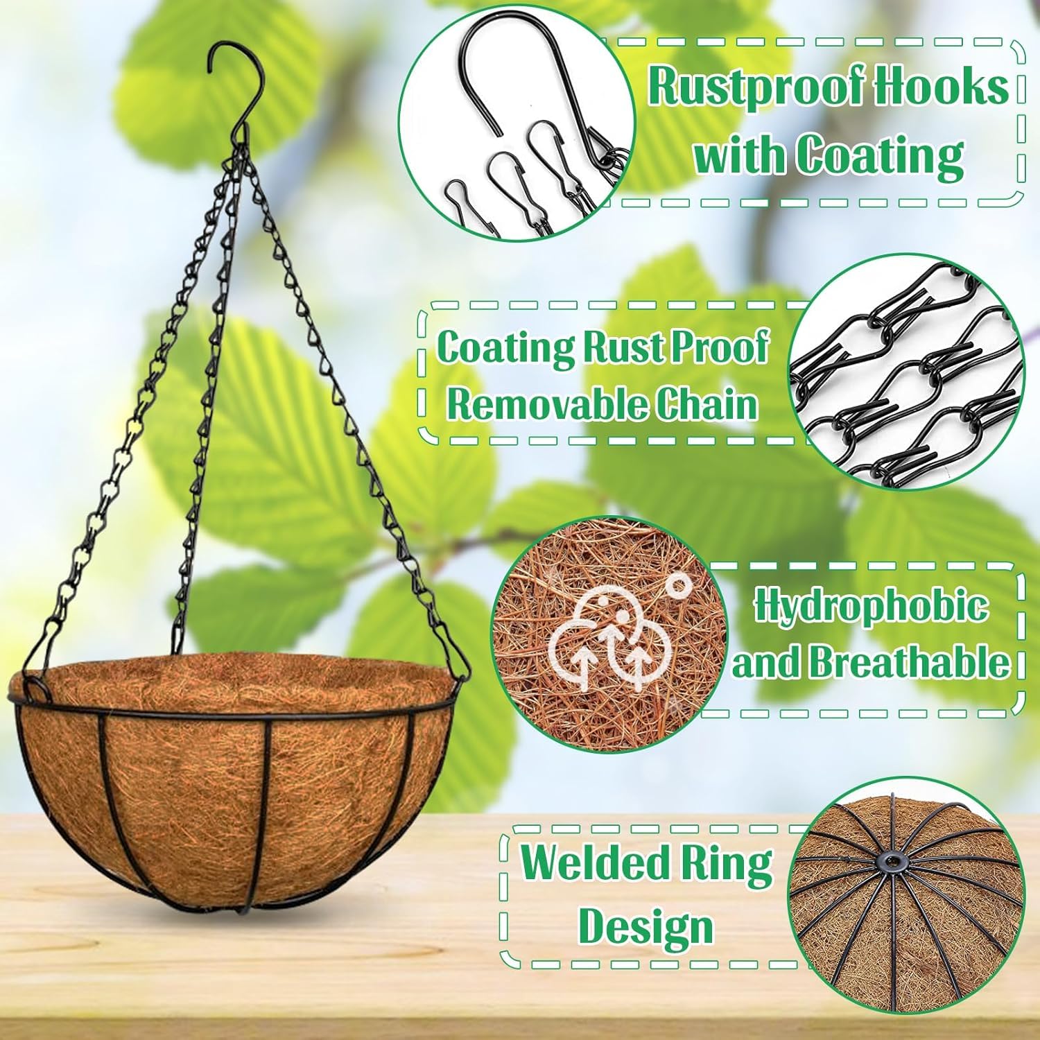LATERN 4Pcs 20CM Metal Hanging Basket with Coco Liner - Image 2