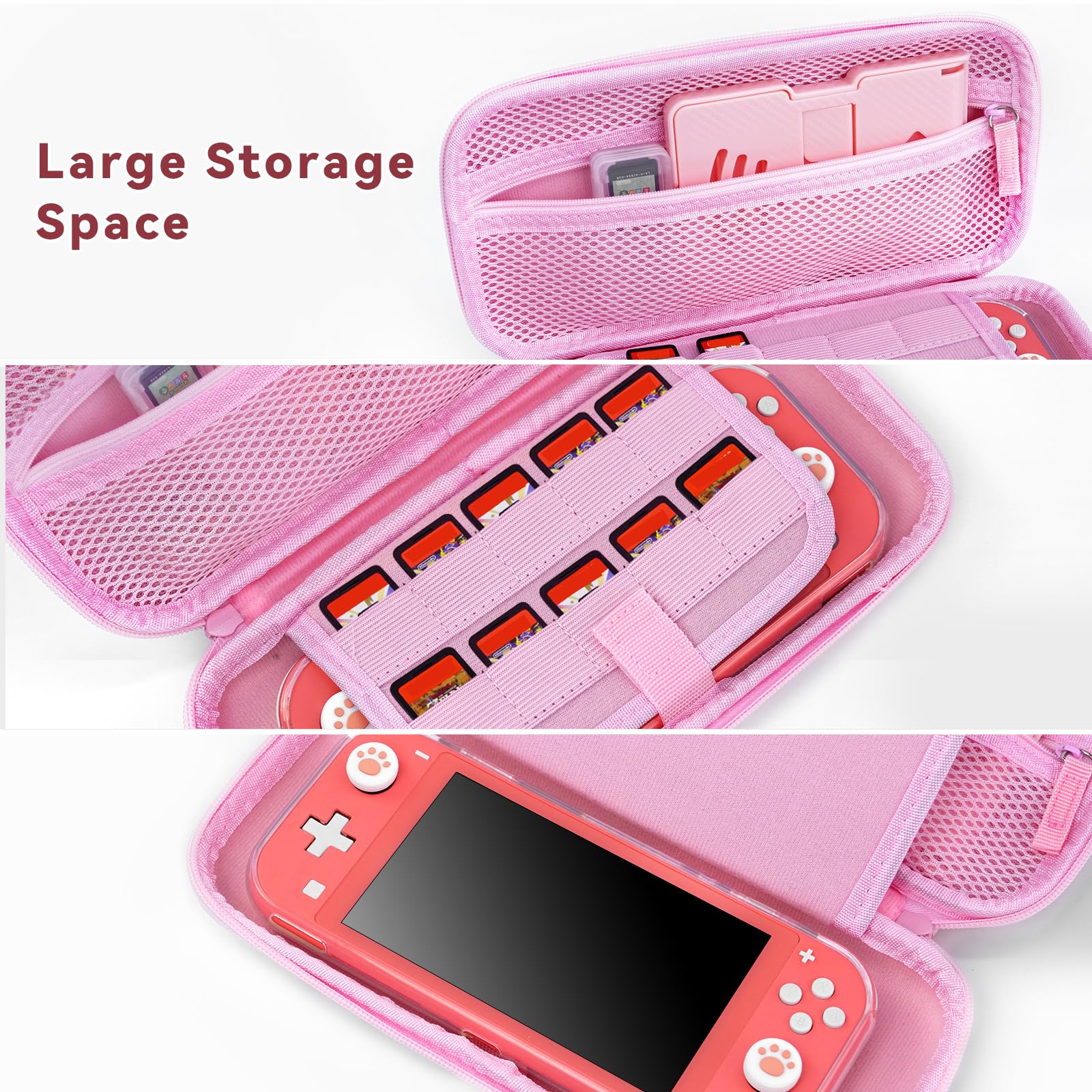 Switch Lite Protective Case 19 in 1 Accessories Bundle with Carrying Case, Switch Lite Carrying Case Travel Game Case with Screen Protector Cover, Humb Grips,Stand,Clear Case for Girls (Berry Pink)