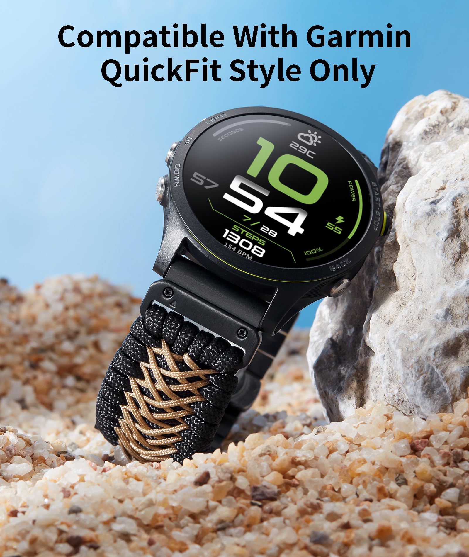 BINLUN Compatibile con Garmin Cinturino 22mm 26mm Paracord 550 Intrecciato Acciaio Cinturini per Orologio Compatibile con Quickfit Compatibile con Fenix ​​Compatibile con Forerunner