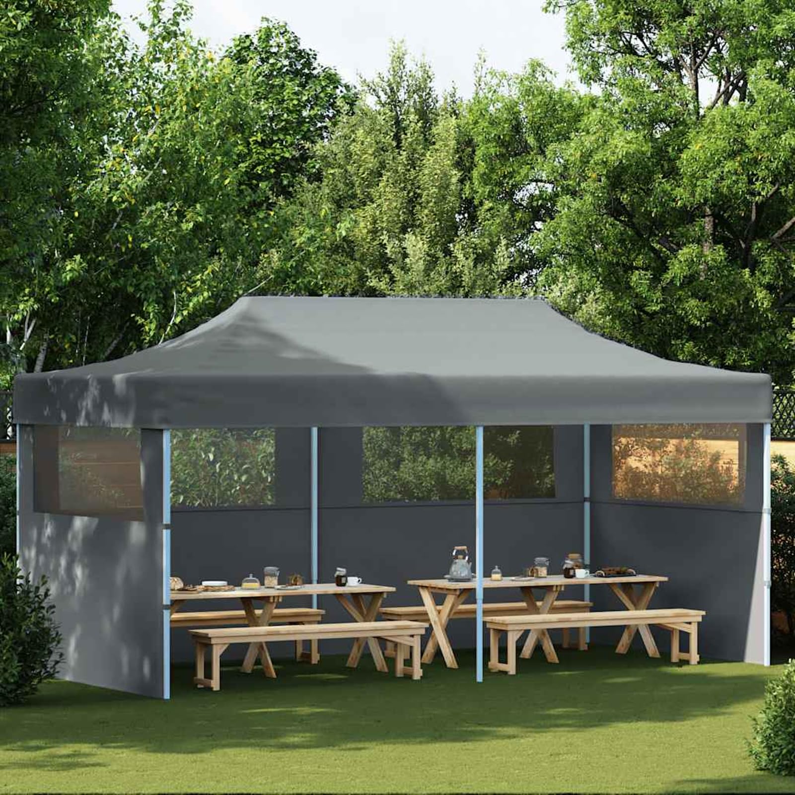 Gecheer Carpa Plegable Gris Antracita 580x291x315 cm, Resistente al Agua y UV, Oxford 600D, Adecuada para Eventos al Aire Libre