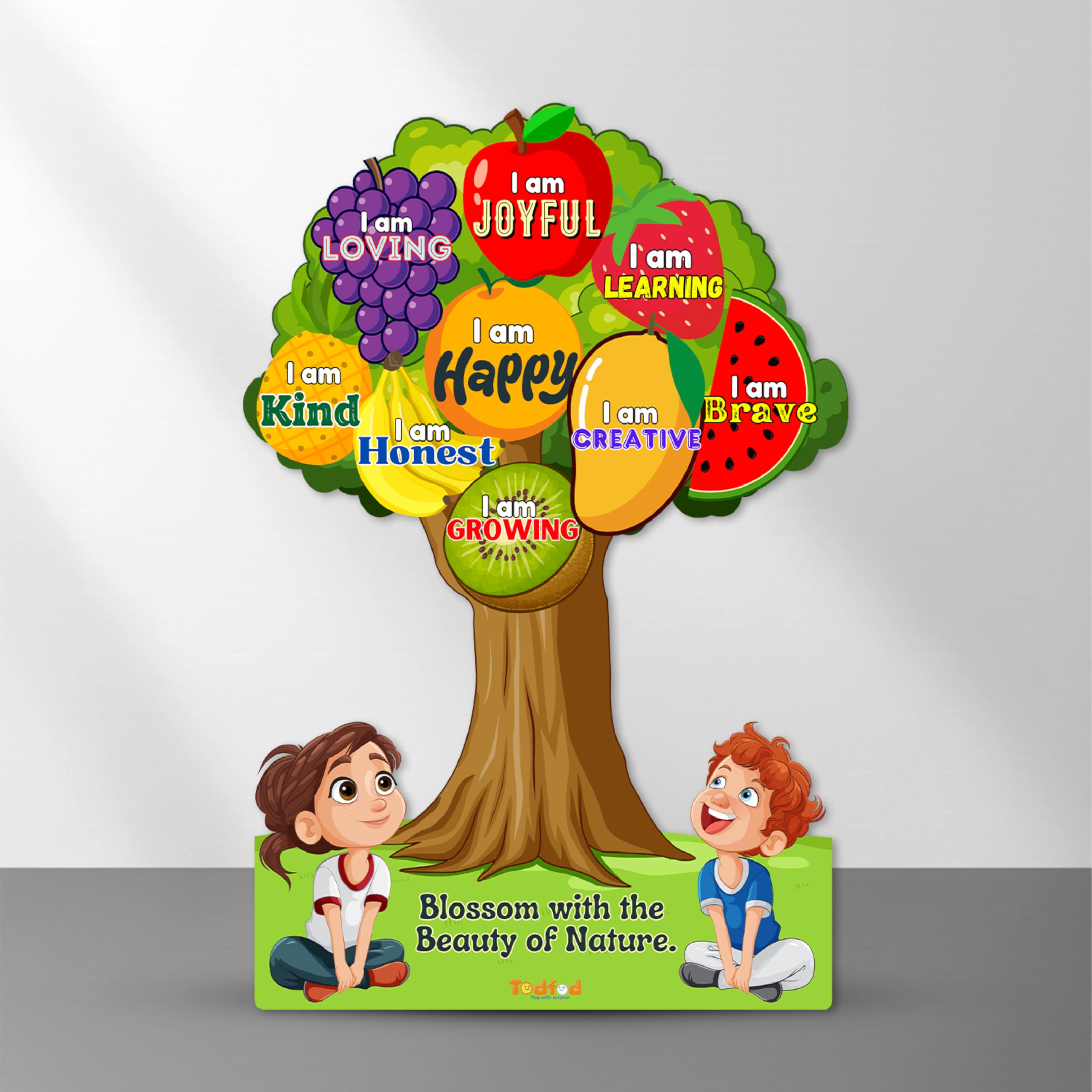 TodFod Kids Self-Affirmation Wall Art with Inspirational Quotes for Confidence, Strength & Kindness | Motivational Poster for Children’s Room, Classroom & Nursery | Preschool Decor 18x12 Inch MDF