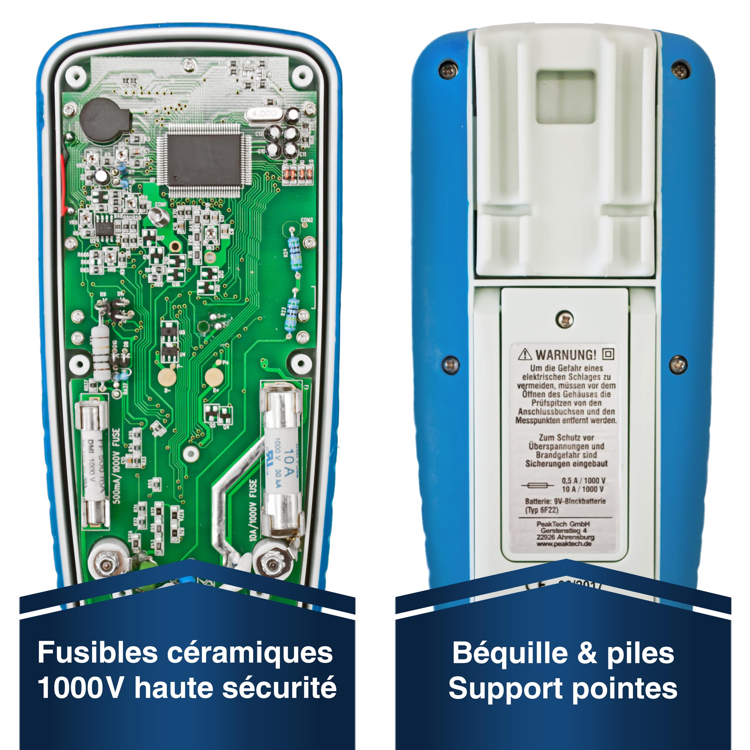 PeakTech 3355 Multimètre Numérique, étanche (IP67), écran LCD, 4000 points, Plage Automatique, Conservation des Données REL, Voltmètre, Testeur de Continuité, Appareil de Mesure - CAT III 1000 V