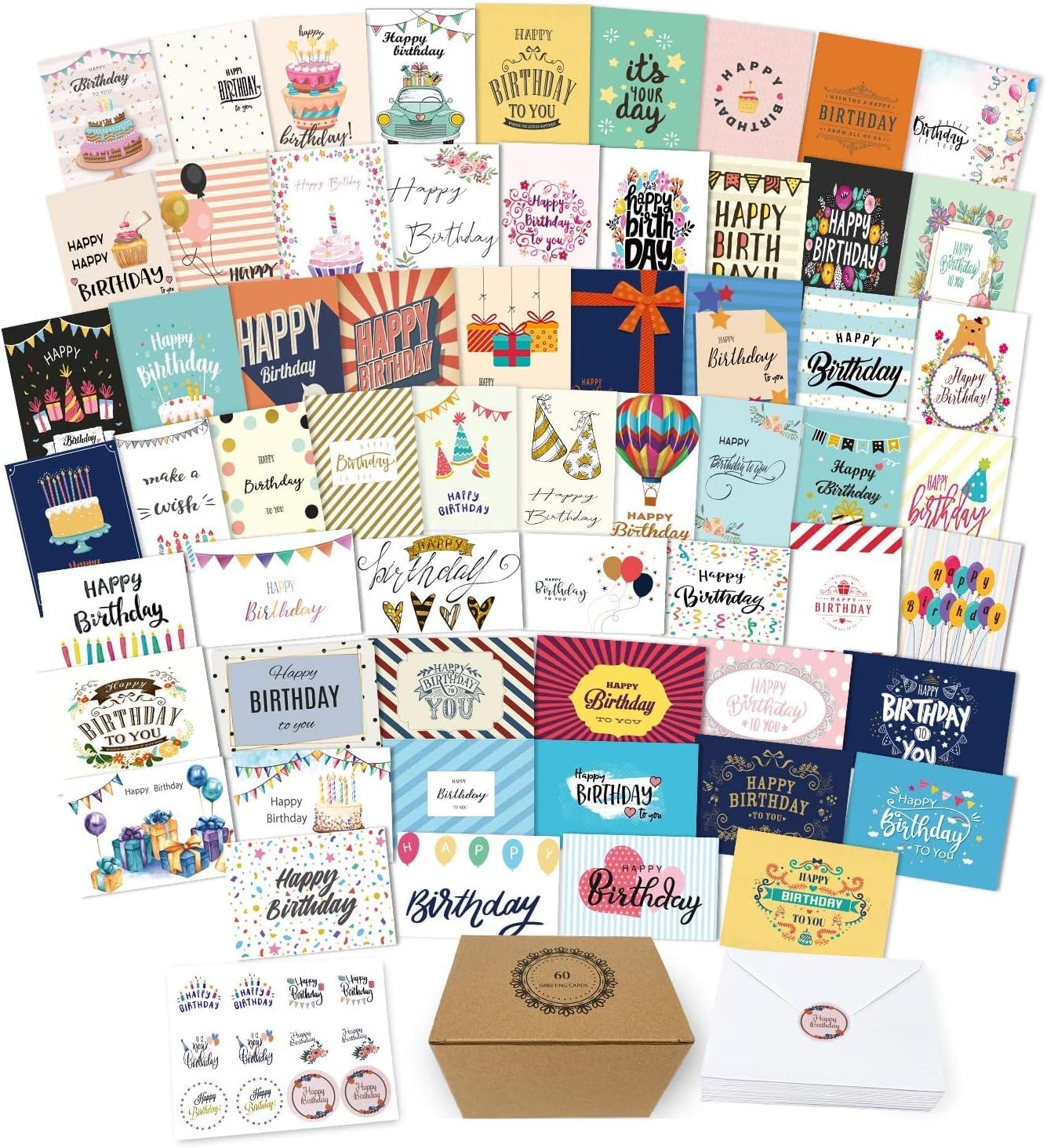 Racrico Birthday Cards 60 Birthday Cards Bulk Set Happy
