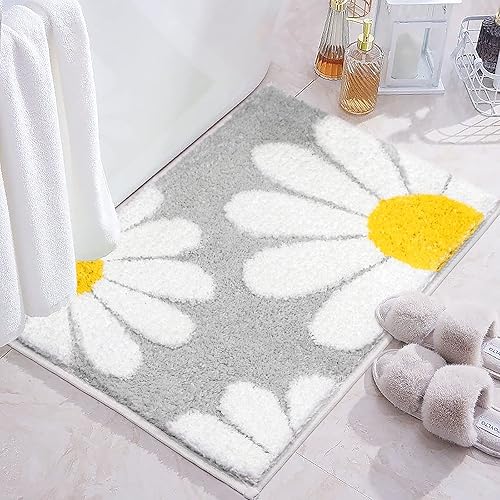 NOTASA Tapetes de baño grises para baño tapete de baño con margaritas tapete pequeño antideslizante para apartamento dormitorio decoración del hogar