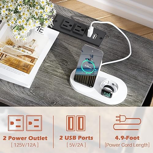 Miniatura 8 de SUPERJARE Escritorio para juegos en forma de L con luces LED y tomas de corriente y