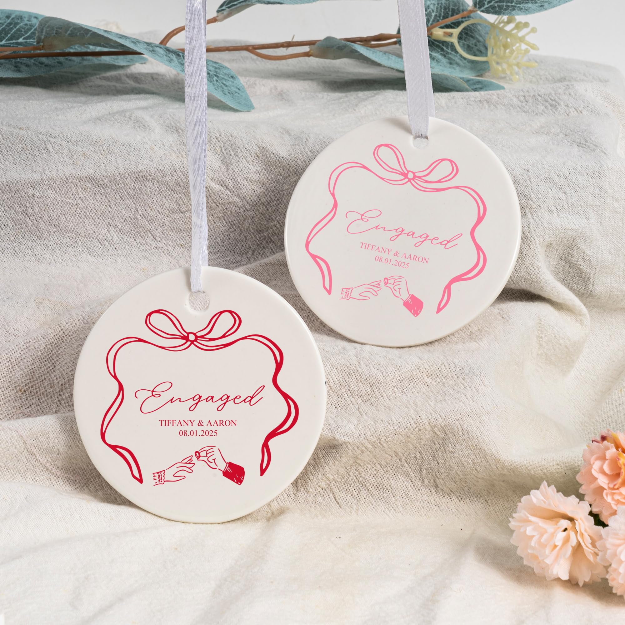 Personalized Engagement Gift Ornament, Custom Keepsake with Name, Hanging Decorations Gifts for Newly Engaged Couples Bride to Be (Style 5)