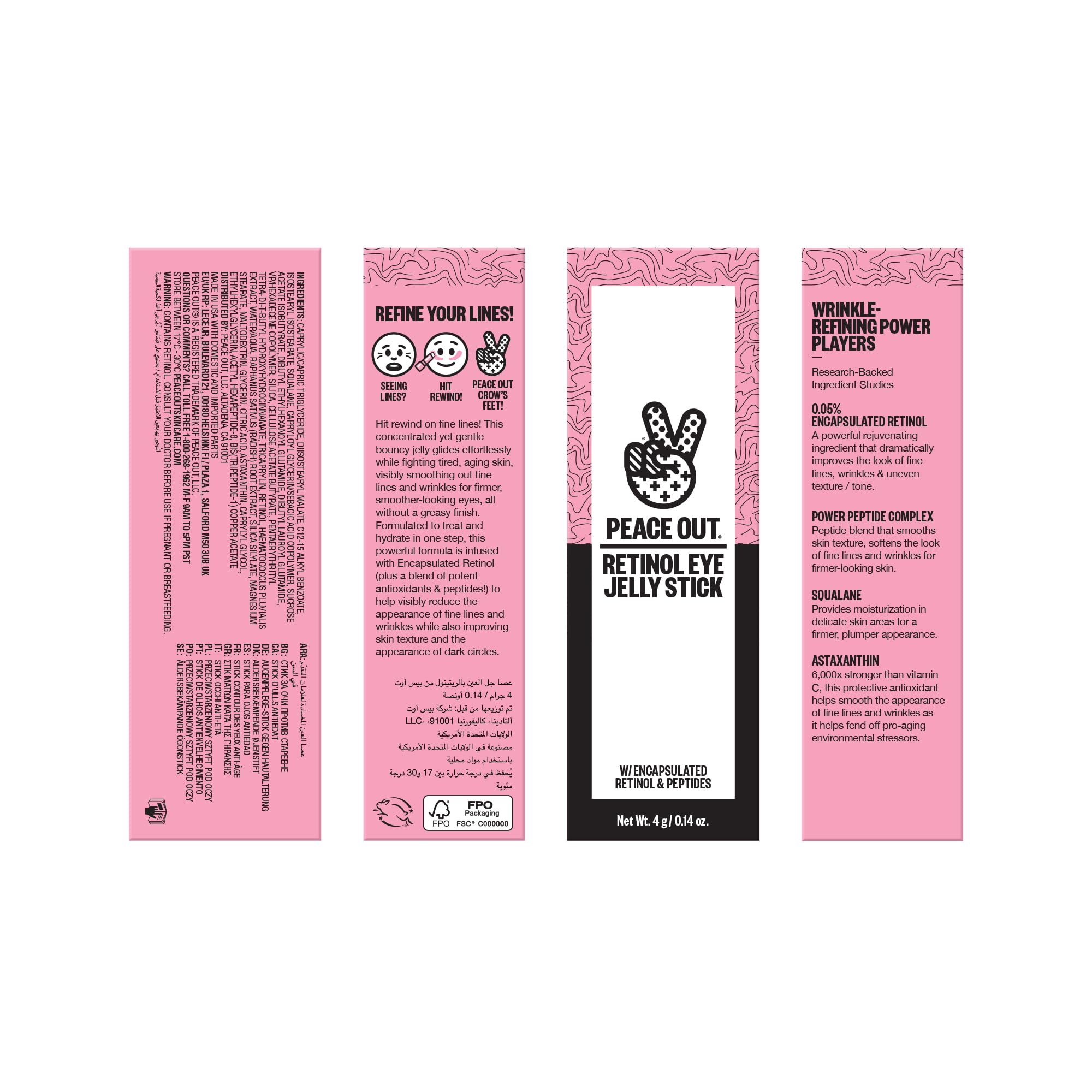 PEACE OUT Retinol Eye Jelly Stick, Under Eye Treatment for Hydration, Fine Lines & Wrinkles, with Encapsulated Retinol, Peptides & Squalane for Smoother Looking Under Eyes, 0.14 oz