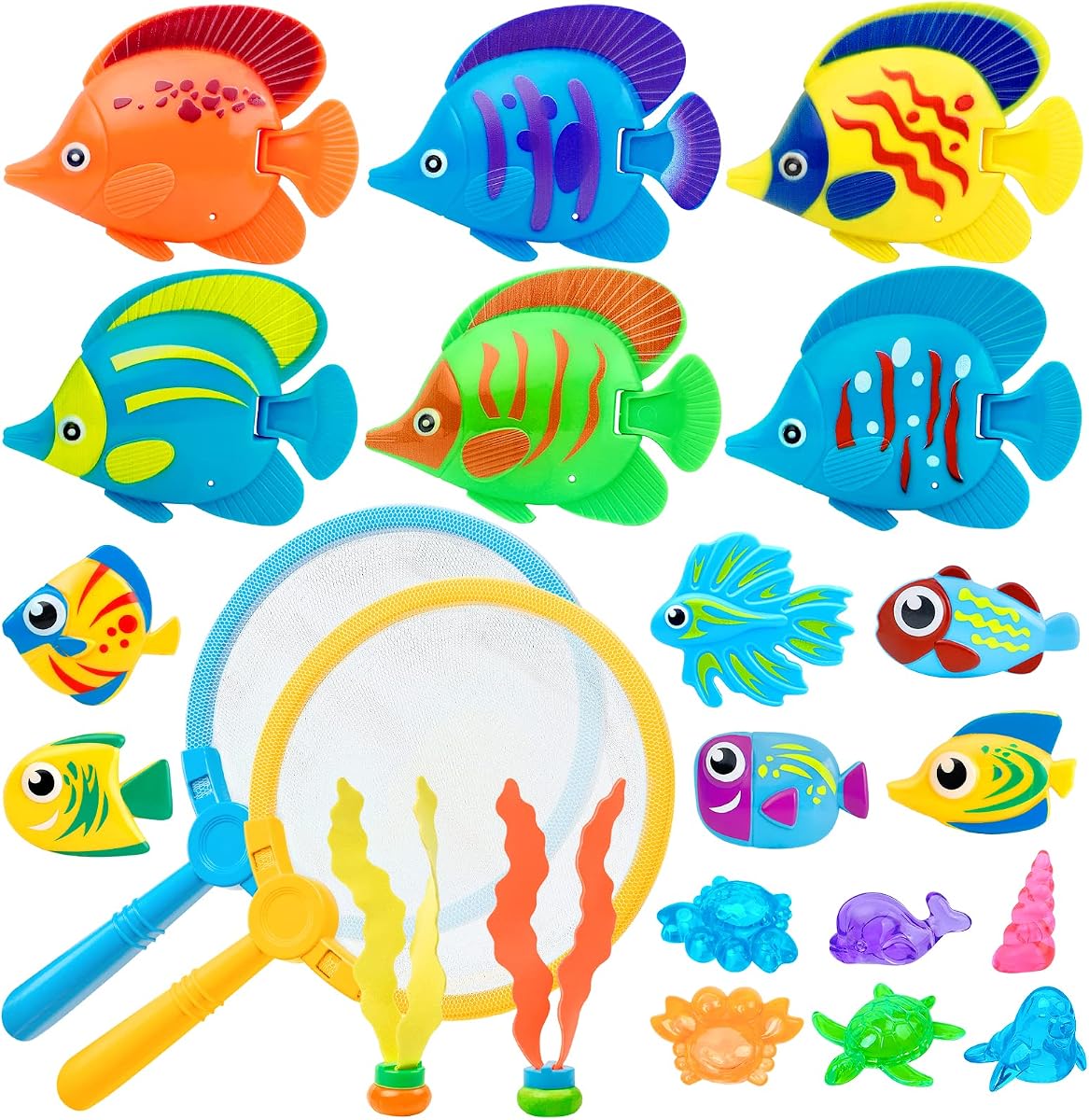 23 Pcs Pool Toys for Kids, Bath Toys Dive and Grab Fishing Game | Diving Toys Set for Summer Pool Swimming Bath Time