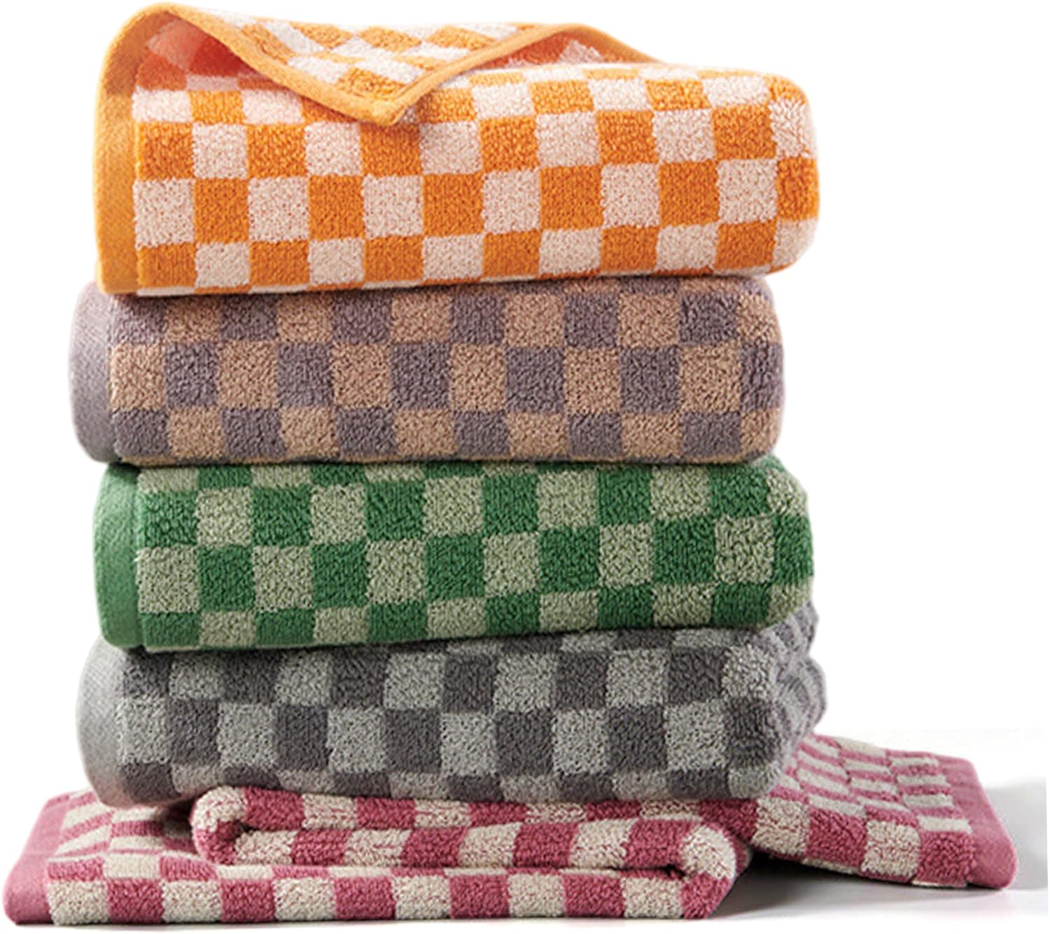 5Pcs Checkered Towels, Soft, Absorbent Cotton Checkered Hand Towels for Bathroom, Kitchen, Gym, Spa, 14 x 28 Inches, Hand