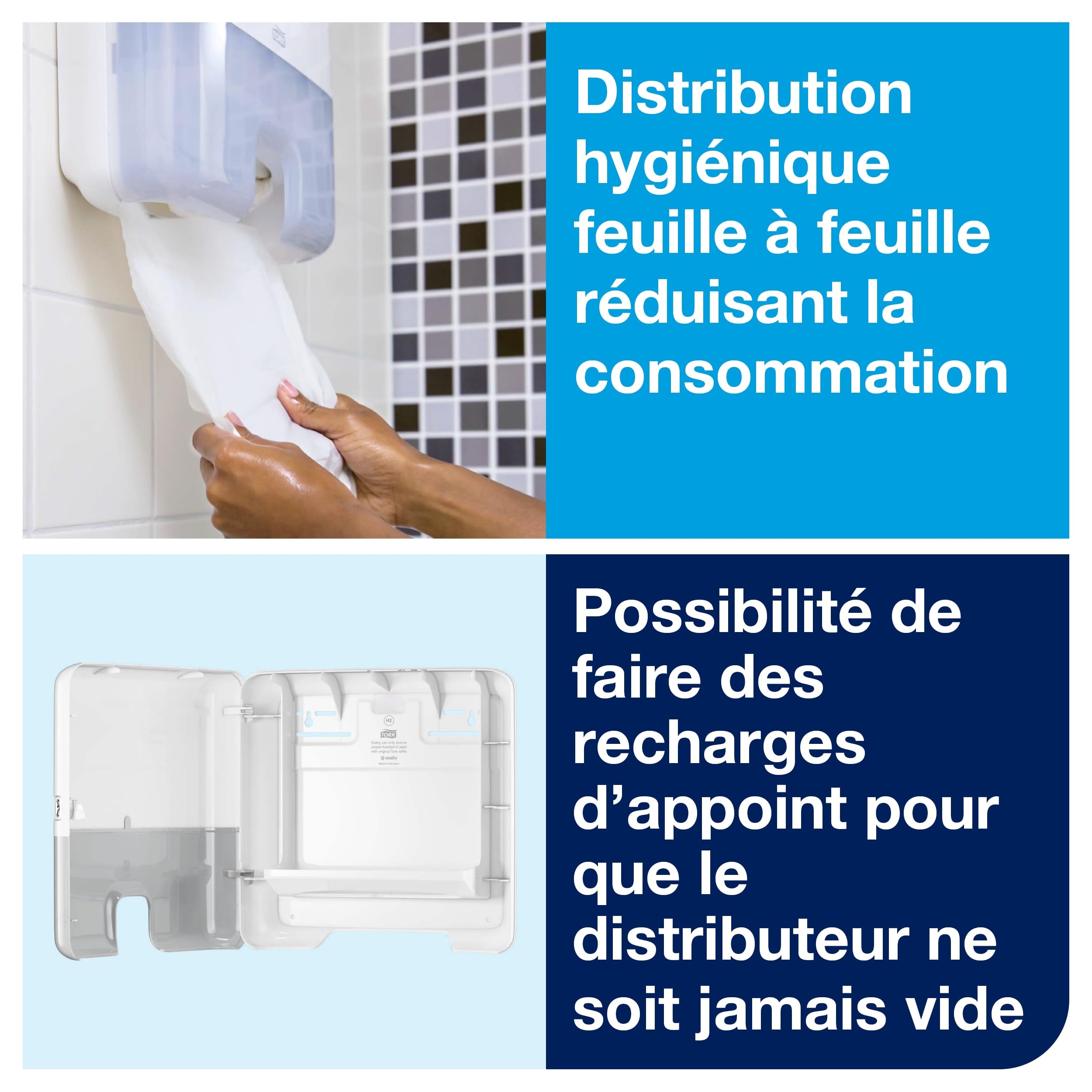 Tork Xpress, Mini distributeur murale pour essuie-mains interfoliés blanc H2, distribution feuille à feuille, gamme Elevation, 552100