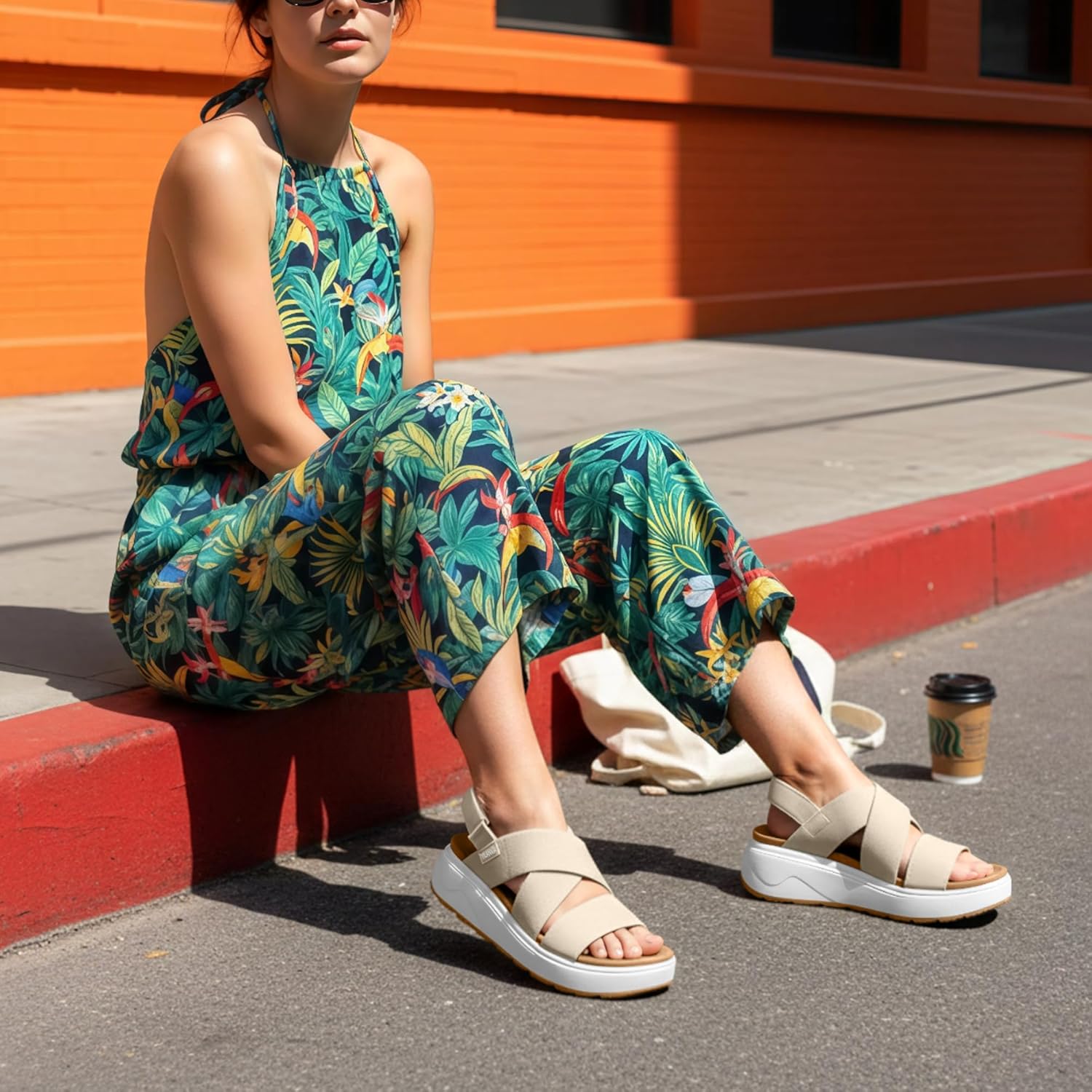 Vilanva Womens Platform Walking Sandals with Arch Support Comfortable Orthotic Wedge Sandals for Plantar Fasciitis Relief Casual Criss Cross Strappy for 2026 Summer trendy Outfits