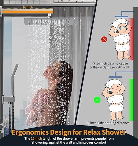 Miniatura 7 de SR SUN RISE Sistema de ducha - Grifo de ducha de lluvia de 16 pulgadas - Juego de cabezal de ducha de metal - Cromo pulido
