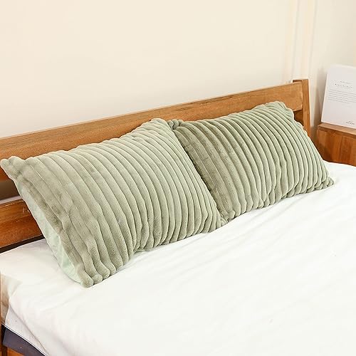Miniatura 7 de SofyCotty Juego de 2 fundas de almohada de pelo sintético a rayas, ultra suaves, de felpa lanuda tamaño estándarqueen, fundas de almohada