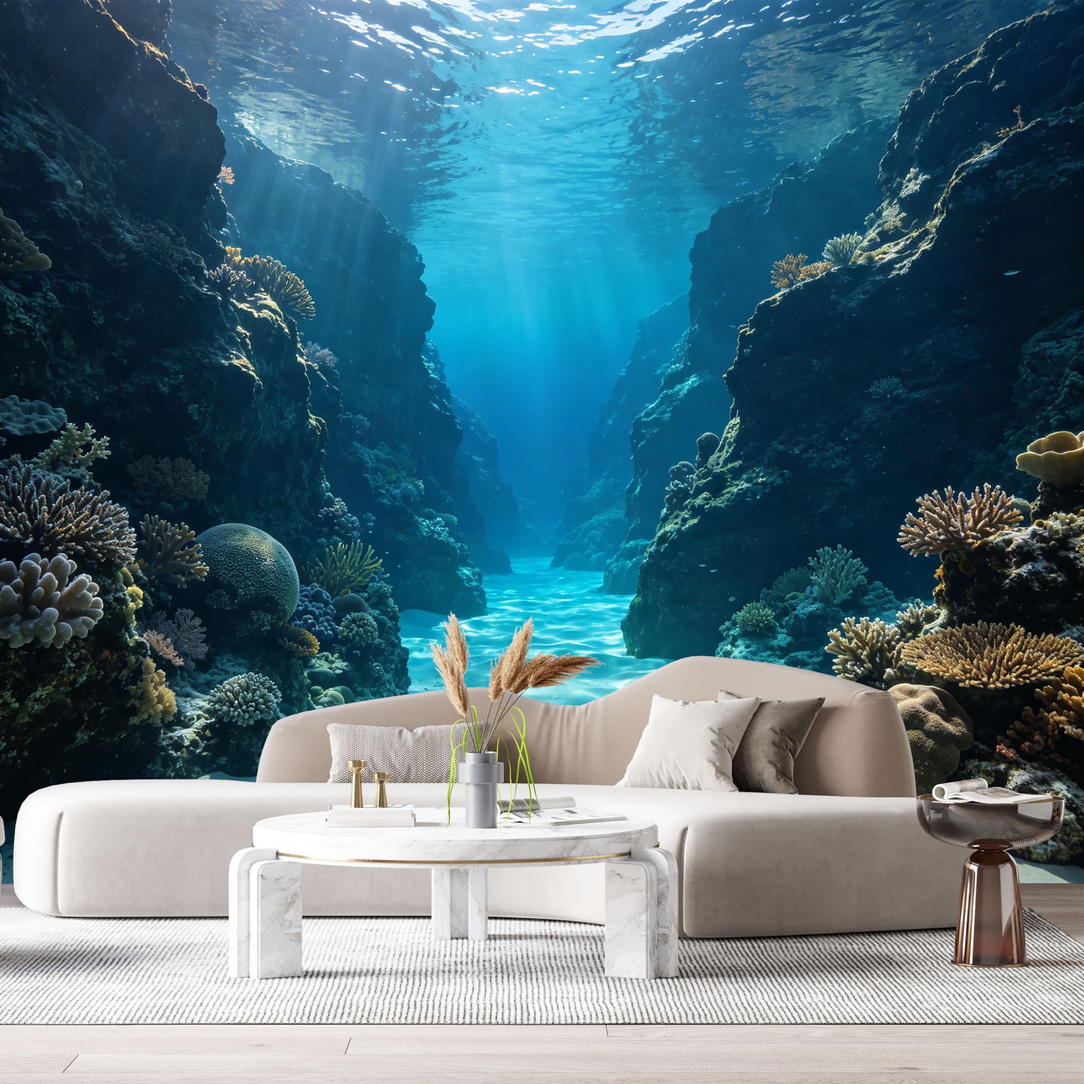 Custom Size Wall Murals Ocean Marine Underwater Coral Reef Sunlight Rays SelfAdhesive Wall Fabric Removable Large Wallpaper for Photo Living Room