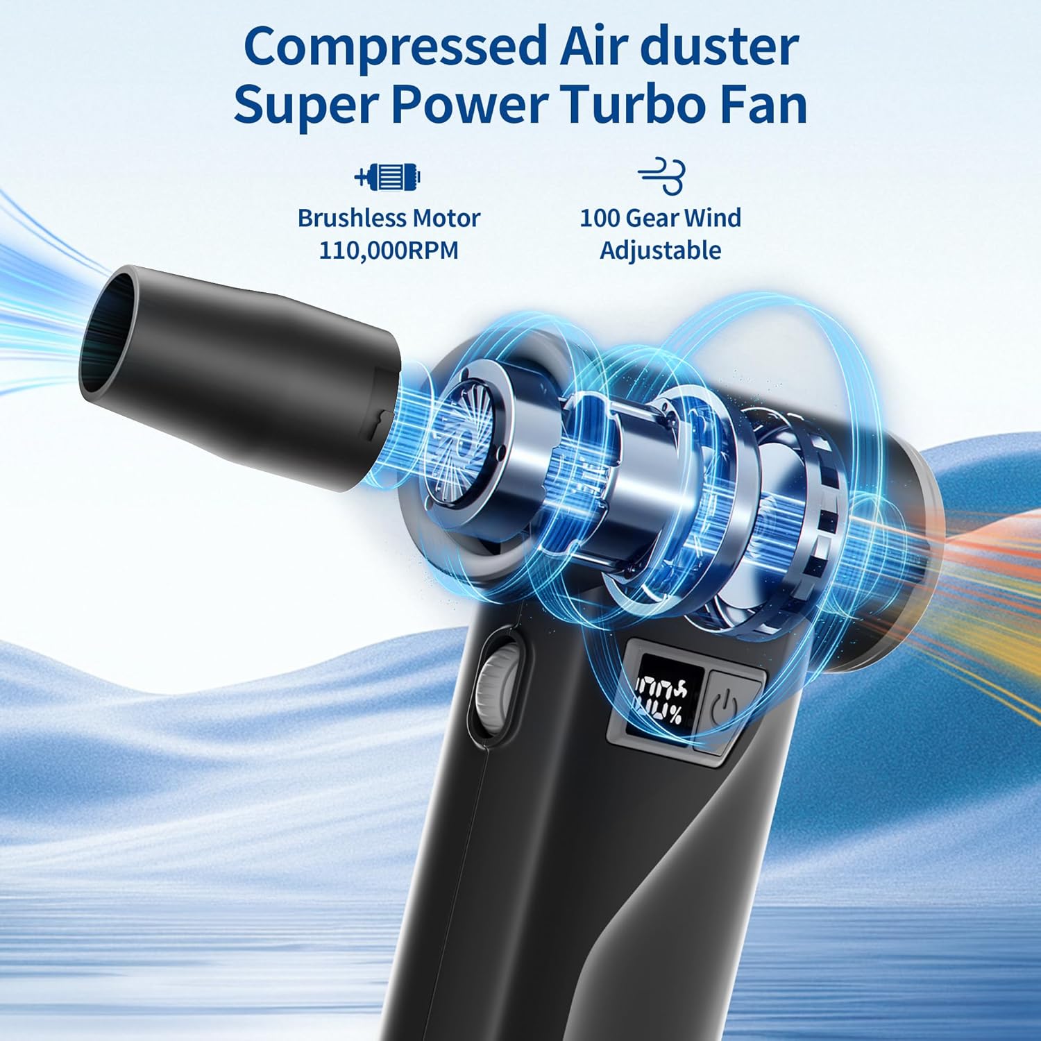 WINGDA Electric Air Duster Rechargeable,110,000 RPM Compressed Air Duster with 100-Speed,Cordless Air Duster for Cleaning PC, Keyboard,Car,Computer Duster Kit,Air Gun Blower for Home & Outdoor Use