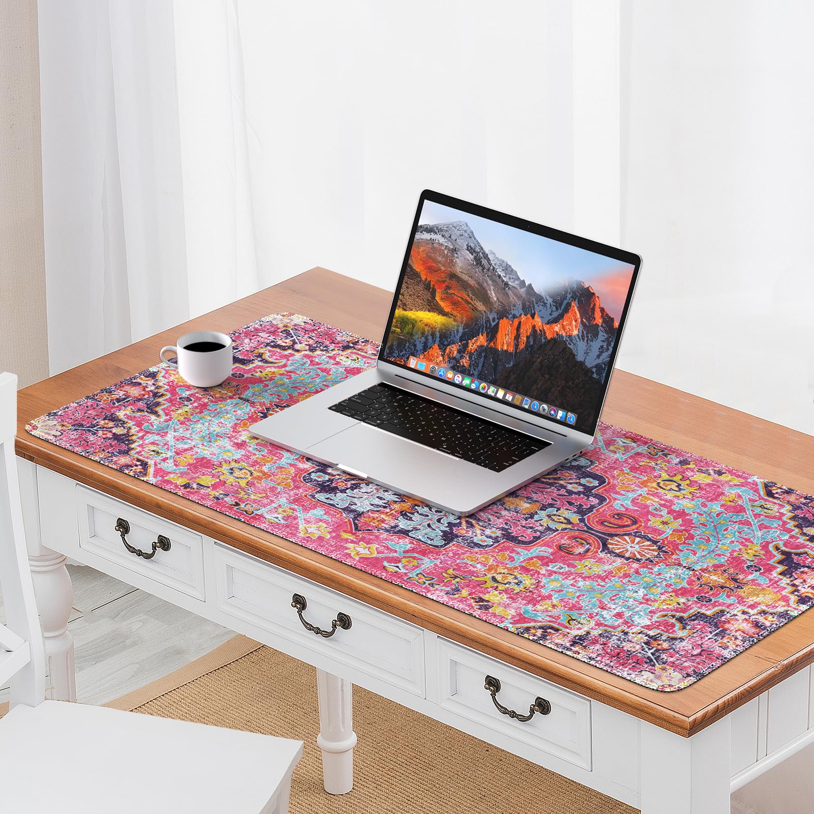 iLeadon Alfombrilla grande para mouse de escritorio estilo bohemio, con superficie lisa de licra, base de goma con bordes cosidos, alfombrilla de teclado para oficina, hogar (floral bohemio)