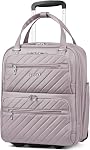LUGGEX Underseat Carry On Luggage with Wheels, Underseat Luggage Fits 15.6 Inch Laptop for Travelling, 15.7 x 13.0 x 7.7 Inch (UX-Core, Grey Pink)