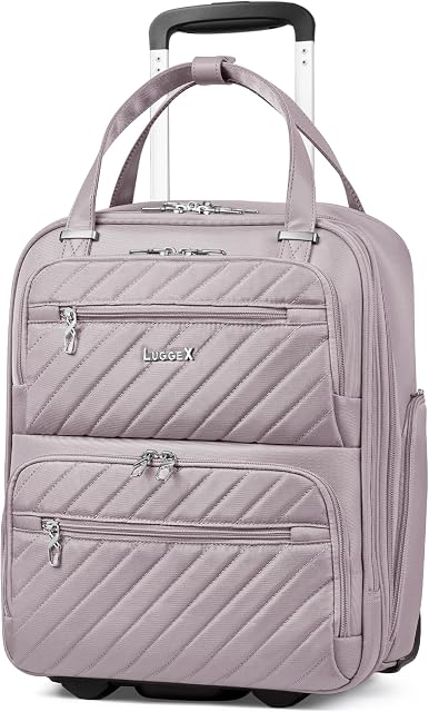 LUGGEX Underseat Transporter sur des bagages avec roues, Bagage sous le siège 15.6 Ordinateur portable d'Inch pour voyager, 15.7 x 13.0 x 7.7 Inch (UX-Core, rose gris)