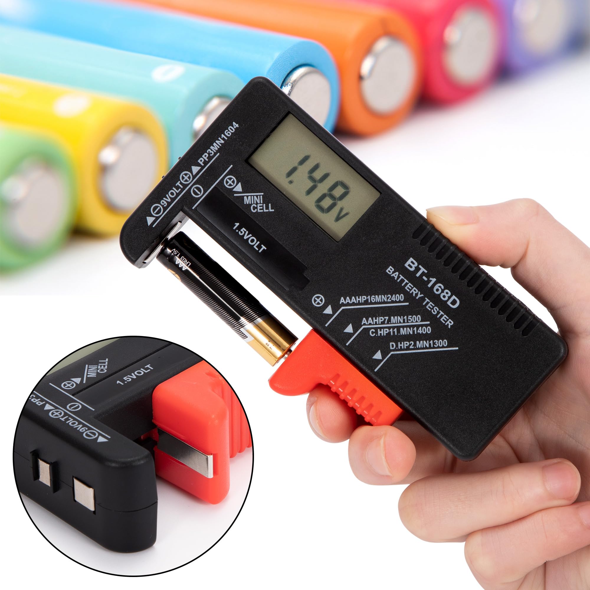 Tunejoy Tester per Batteria Digitale Universale con Display LCD per AA AAA C D PP3 9V 1.5V Bottone