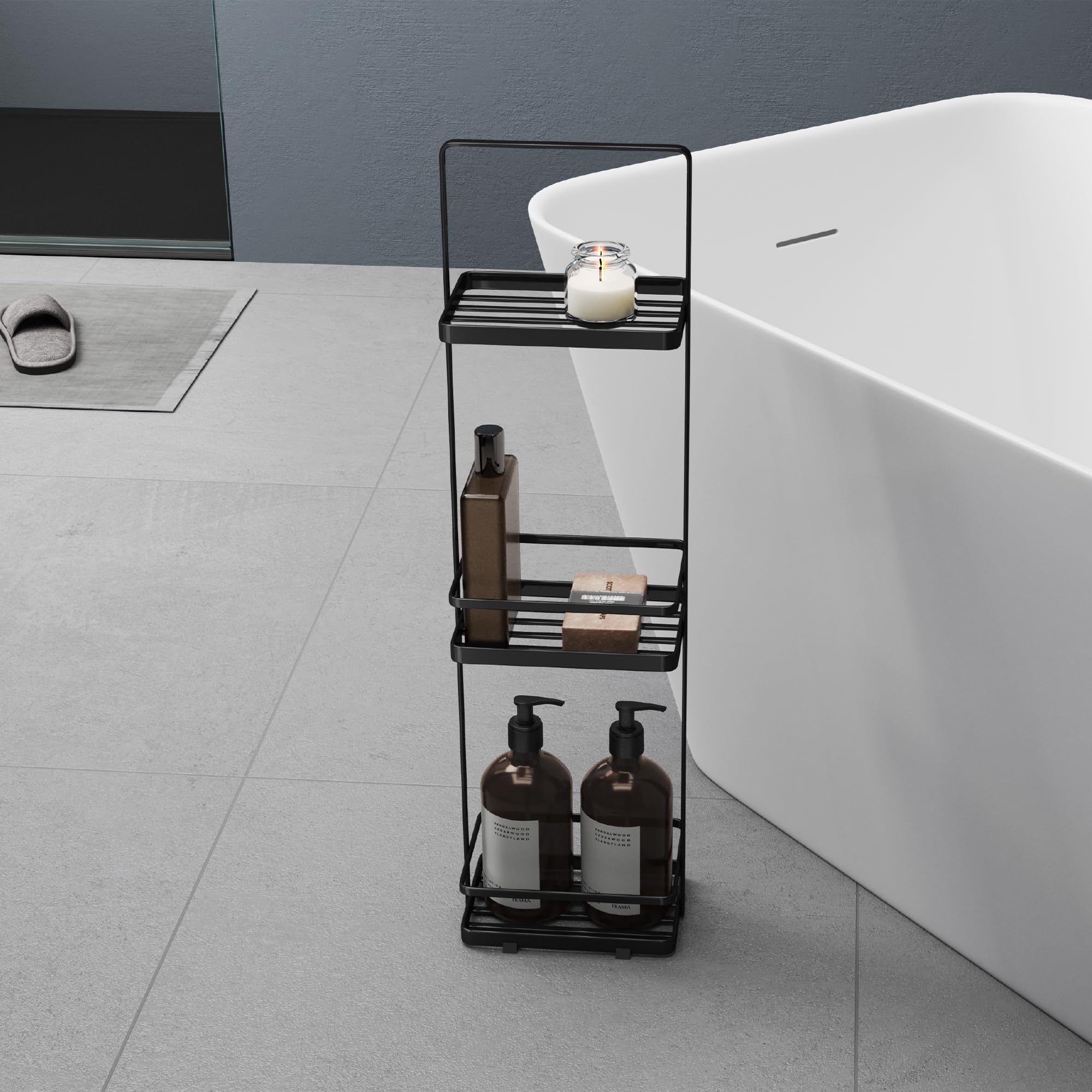 Mai & Mai 3 Niveaux Support de Douche sur Pied Étagère Douche sur Pied Salle de Bain Noir Reglo-02