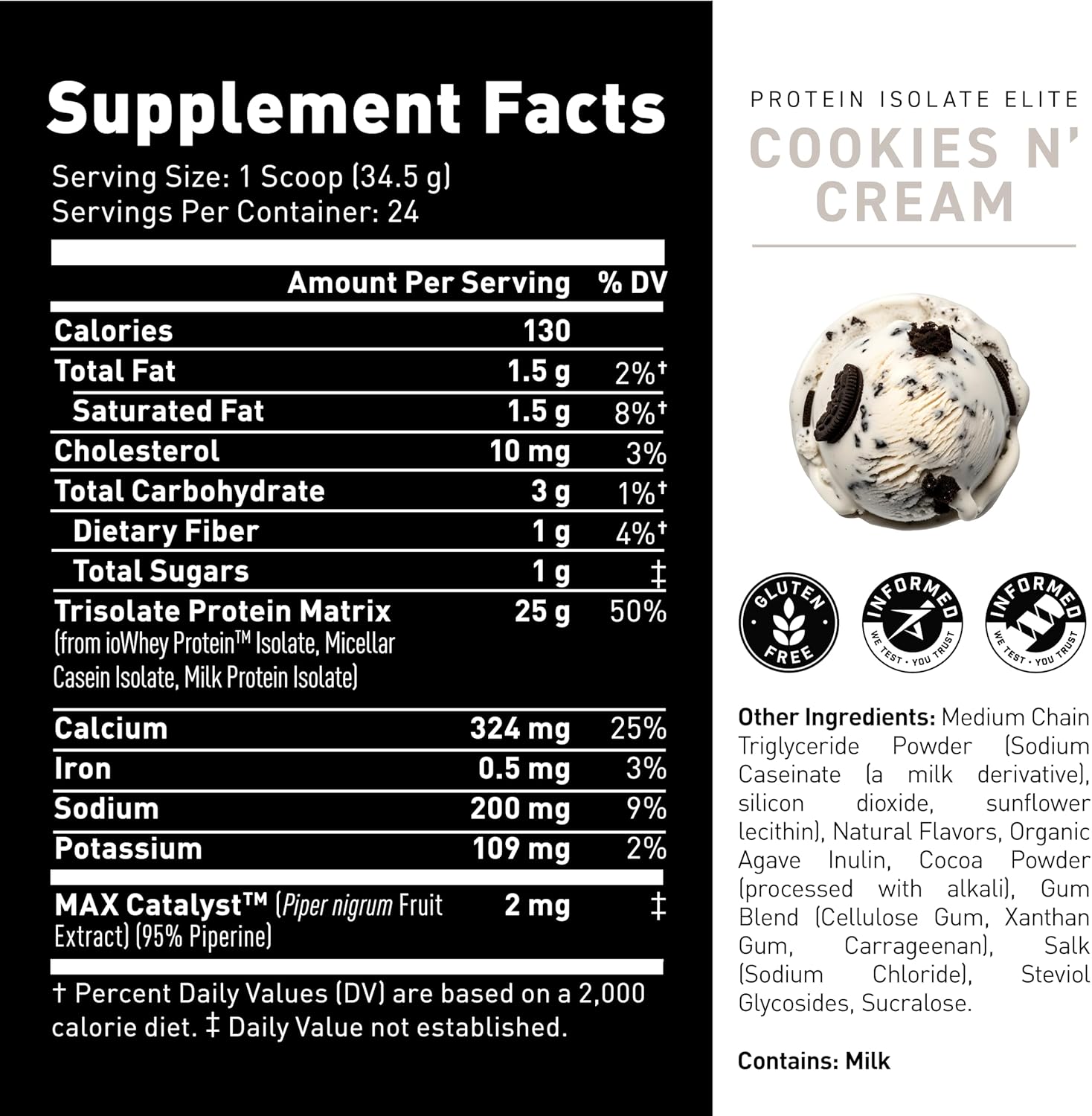 Kaged Whey Protein Isolate Elite Powder | Cookies & Cream | Whey, Casein, & Milk Protein Blend | Post Workout Recovery Drink | Supports Muscle Building | Supplements for Men & Women | 2 lbs