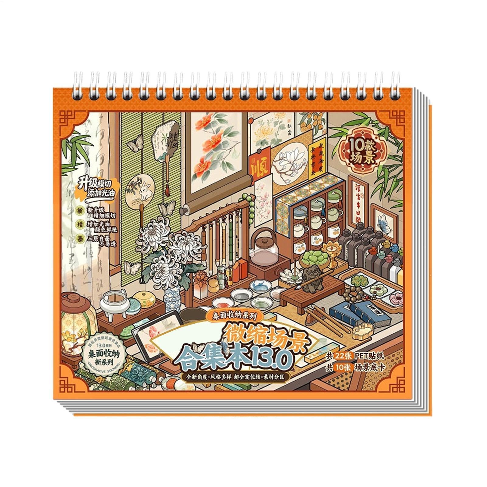 Organización de manualidades sin desorden usando el álbum de pegatinas 10 sets de mini escenas