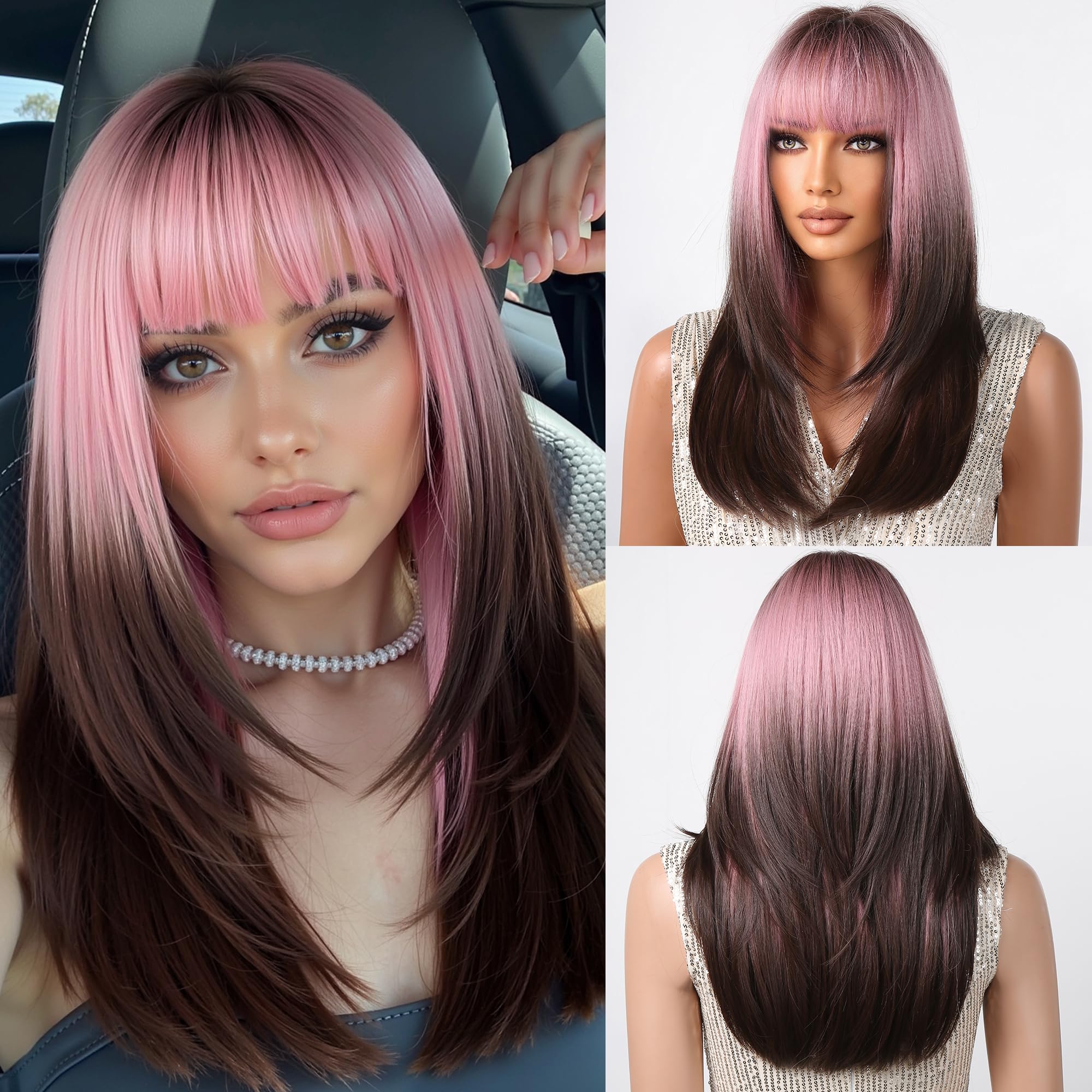 Amazon.com : testar Ombre Pink Black Wigs For Black Women  display picture 3