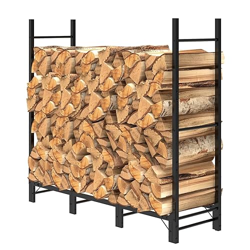 4Ft Outdoor Firewood Rack for Fireplace, Heavy Duty Steel Log