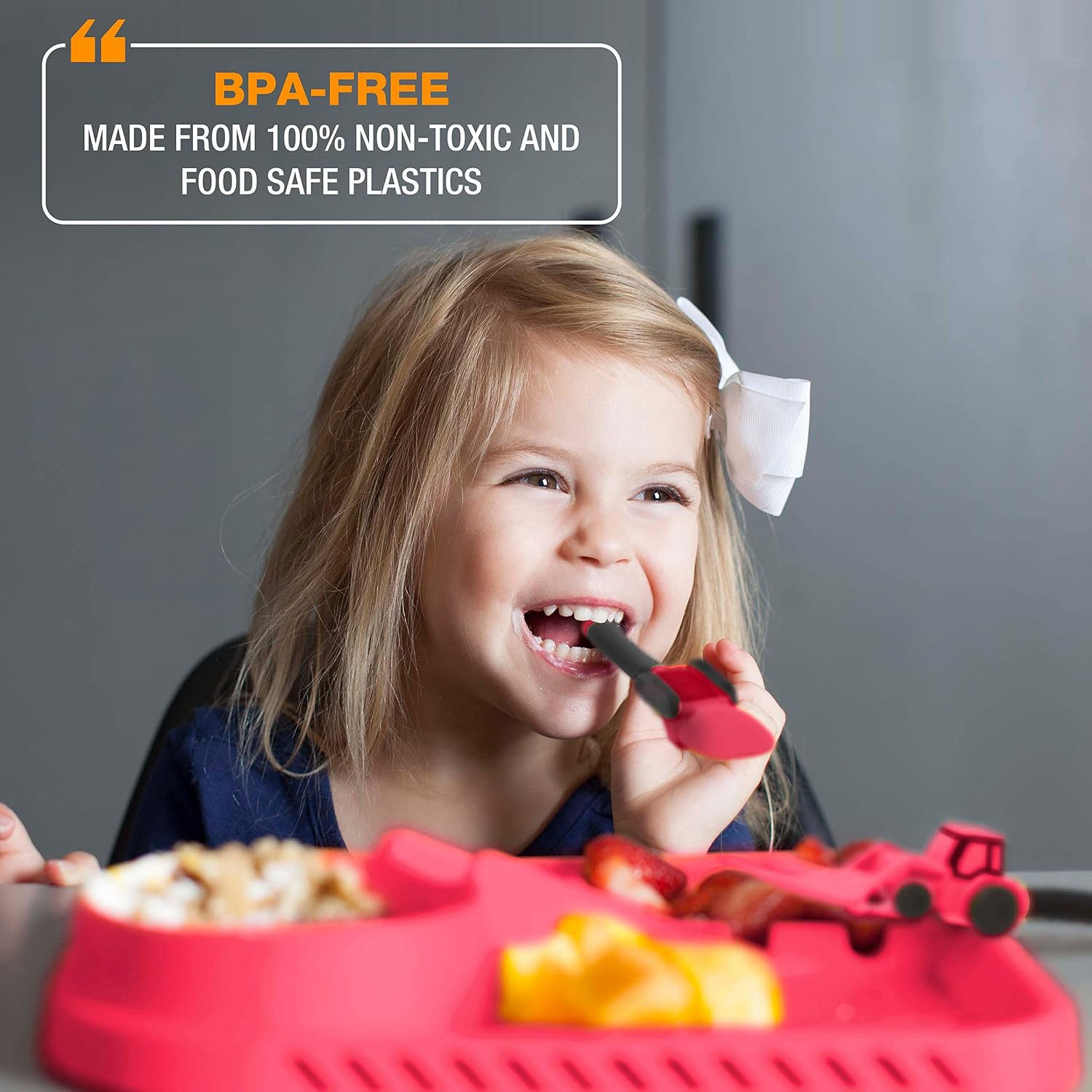 Dinneractive Dining Set For Kids - 3 PC Construction Themed Dinnerware - Tractor Utensils - Toddler Plates - Baby Dishes