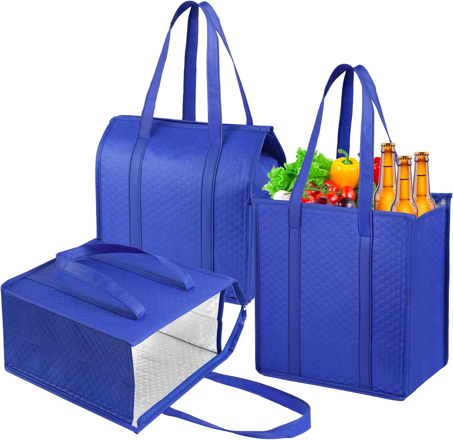 Insulated Grocery Bags with Zippered top Frozen Food Shopping Groceries Travel Insulated Tote Cooler Thermal Bags