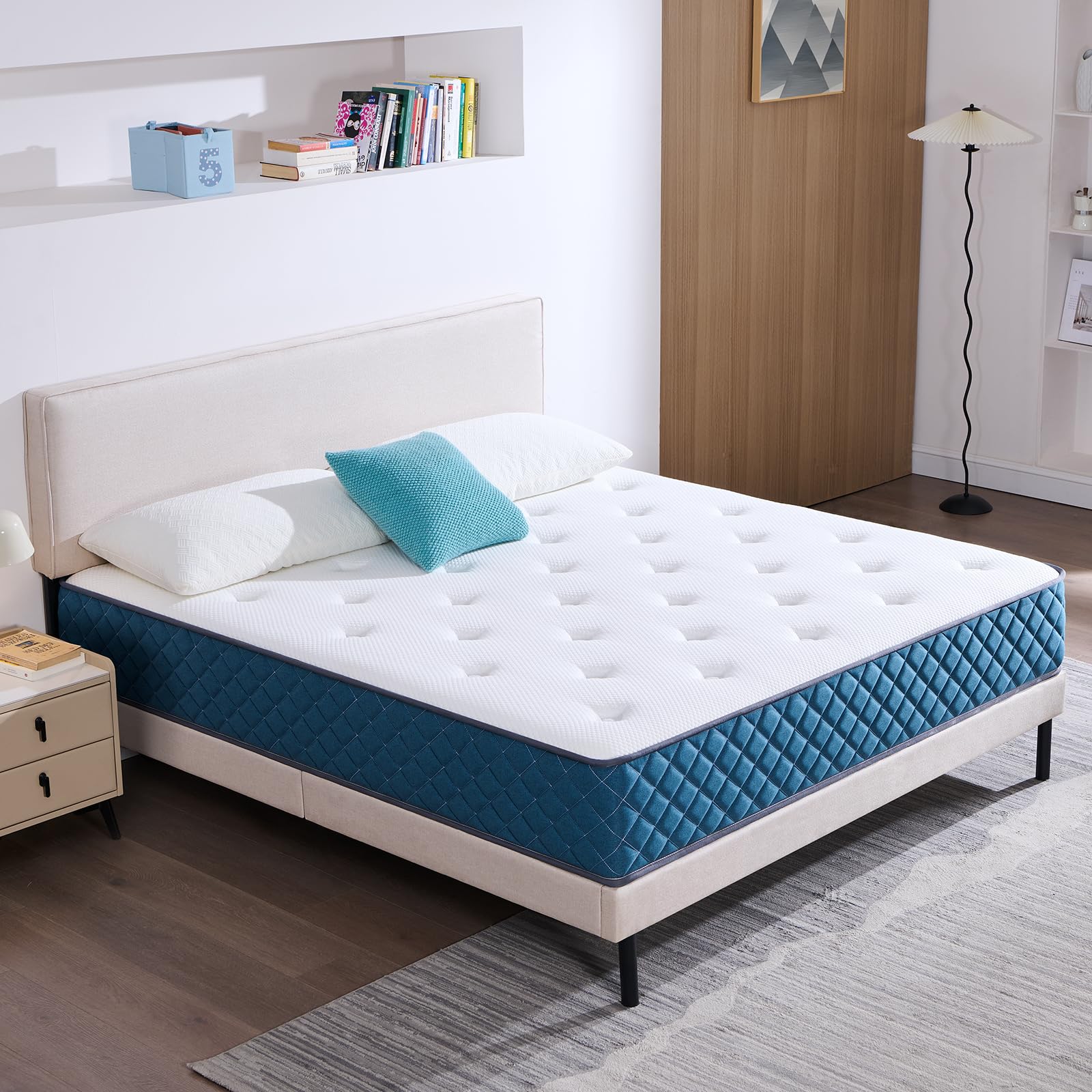 Hiimgo Matelas 90x190x22 cm Matelas à Ressorts Ensachés Indépendant et Mousse à Mémoire De Forme, Dureté Moyenne, Durable, Soutien Parfait, Respirant (90x190x22)