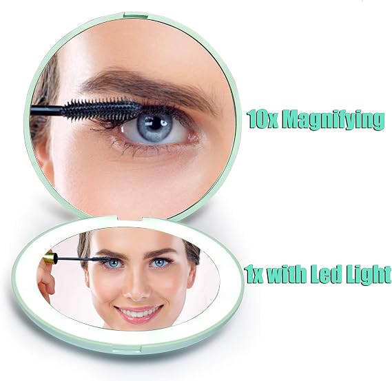 WOBSION Compact Mirror, Led Pocket Mirror,Magnifying Mirror with Light