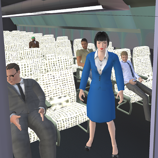 Juego de azafata virtual real en ciudad abierta: simulador de vuelo de avión moderno con pasajeros