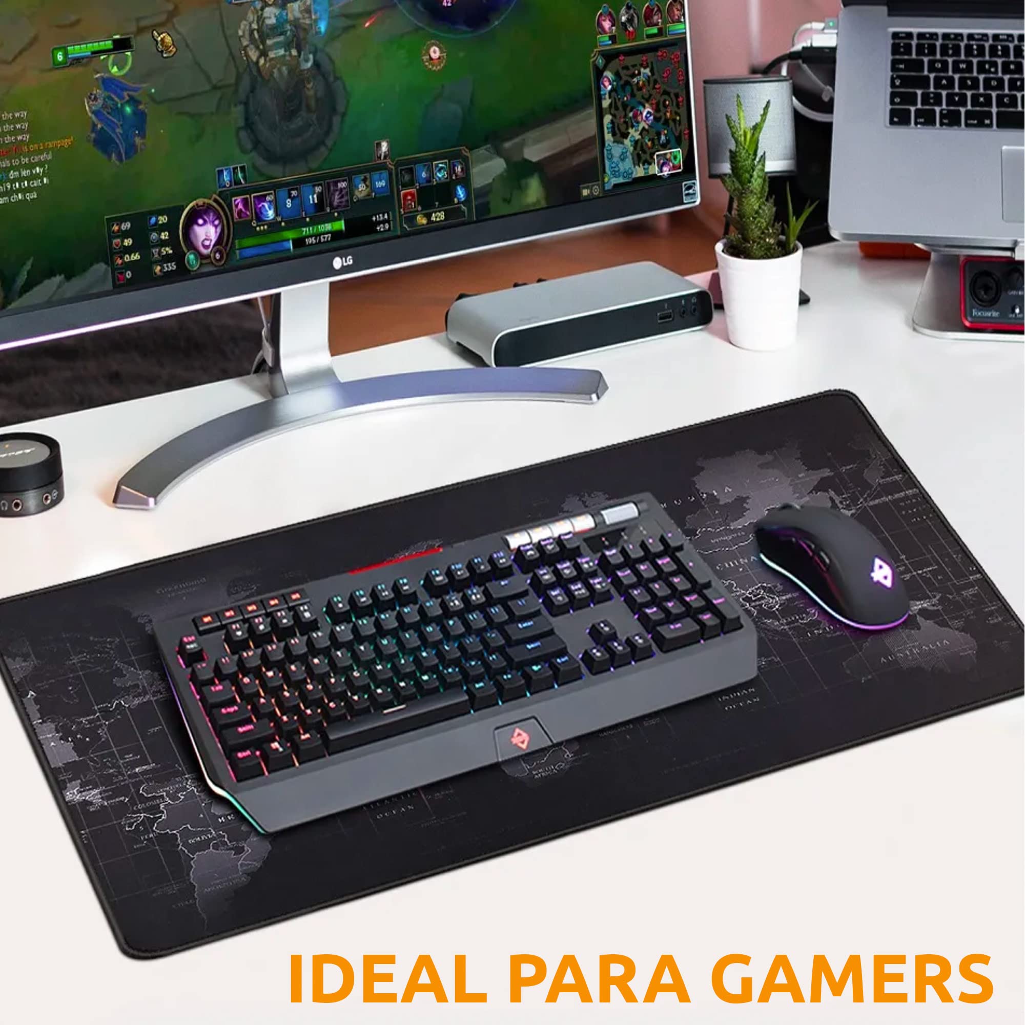Alfombrilla para Ratón Mousepad XXL, Alfombra Gaming Base de Goma Antideslizante PC Tapete con Microfibras, Mapamundi, Accesorios de Oficina. (Worldmap, 80x30 cm)