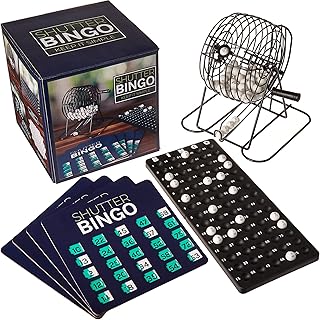 Shutter Bingo Set - Complete Game with Reusable Number Cards, Plastic Balls, Raffle Drum Cage, & Masterboard - Supplies fo...
