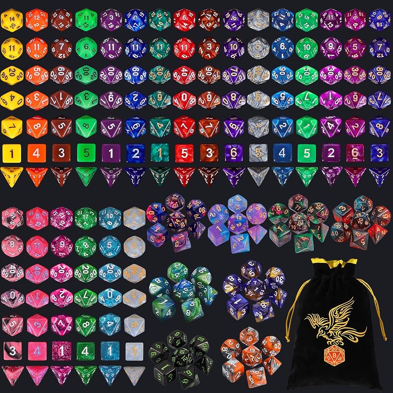 30 Sets Polyhedral Dice - 210 Pcs (30 X 7) DND Dice + 1 Large Dice Bag | 30 Colors D4 D6 D8 D10 D% D12 D20, Great for Dungeons&Dragons, MTG, Role Playing Table Games, Dice Goblins, RPG Players & DMs