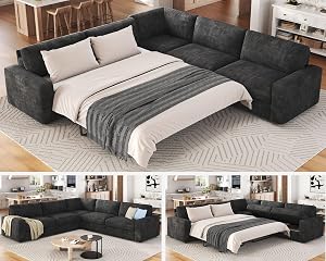 AMERLIFE 106 Oversized Sofa Bed Sectional Sleeper Sofa with Pull Out Bed 3 in 1 Convertible Sofa Bed