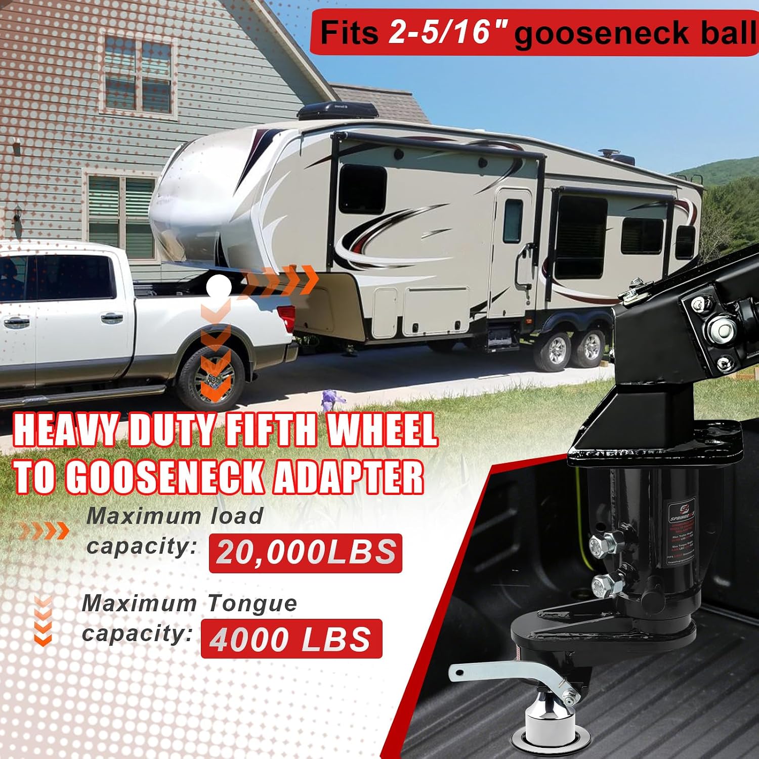 5th Wheel to Gooseneck Adapter,6" Offset Gooseneck Hitch,Height Adjustable from 14 to 19 inches,Fit for 2-5/16" Ball,20000 LBS GTW 4000 LBS VTW,Compatible with RV & Camper Trailers