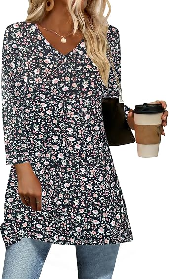 JomeDesign Womens Tops 3/4 Length Sleeve Summer V Neck Shirts Casual Tunic Tops Fashion Clothes 2026