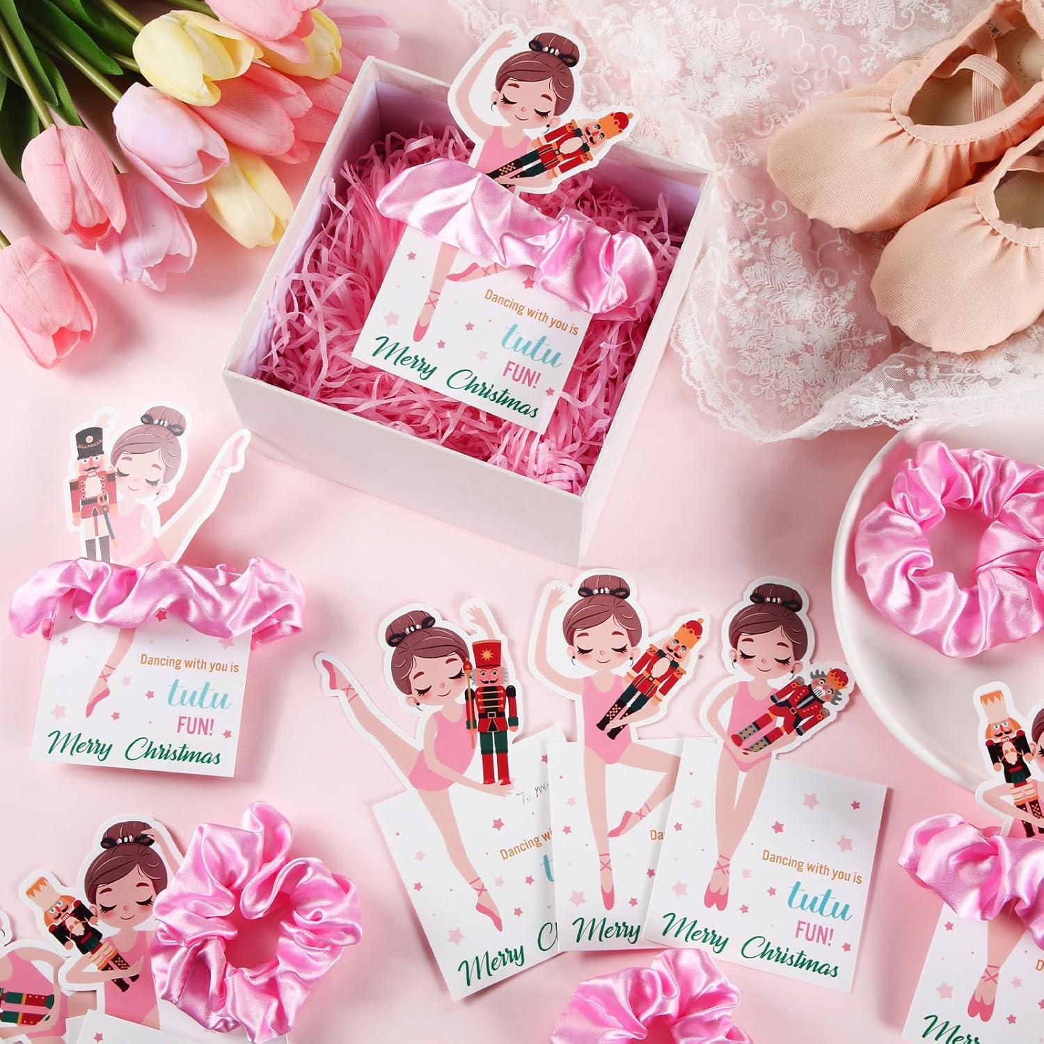 36 Sets Nutcracker Ballet Scrunchie with Ballet Themed Thank You Cards Dance Recital Gifts for Christmas Stuffers Ballerina Birthday Party Decorations Supplies - Image 6