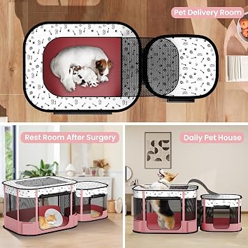 Portable Cat Playpen, 8-Rod Reinforced Kitten Dog Playpens, Foldable Play Pen for Indoor Cats Enclosed Pet Puppy Doggy Outdoor, Collapsible Tent Kennel Cage, Pink