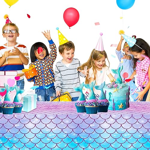 Miniatura 5 de Paquete de 3 manteles de sirena – Fundas de mesa temáticas del océano bajo el mar – Fundas de mesa de plástico para decoraciones de fiestas