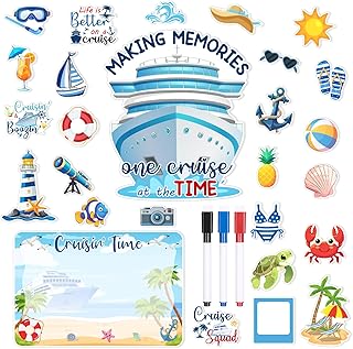 27PCS Cruise Door Decorations Magnetic, Large Nautical Cruise Magnets Funny Carnival Ship Magnets for Door & Fridge, with 3 Pcs Pen