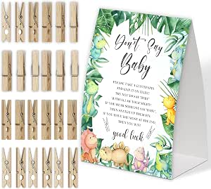 Boho Cow Don't Say Baby Game For Baby Shower - Includes 5x7 Sign & 50 Natural Clothespins, Gender Neutral Decor - View #5
