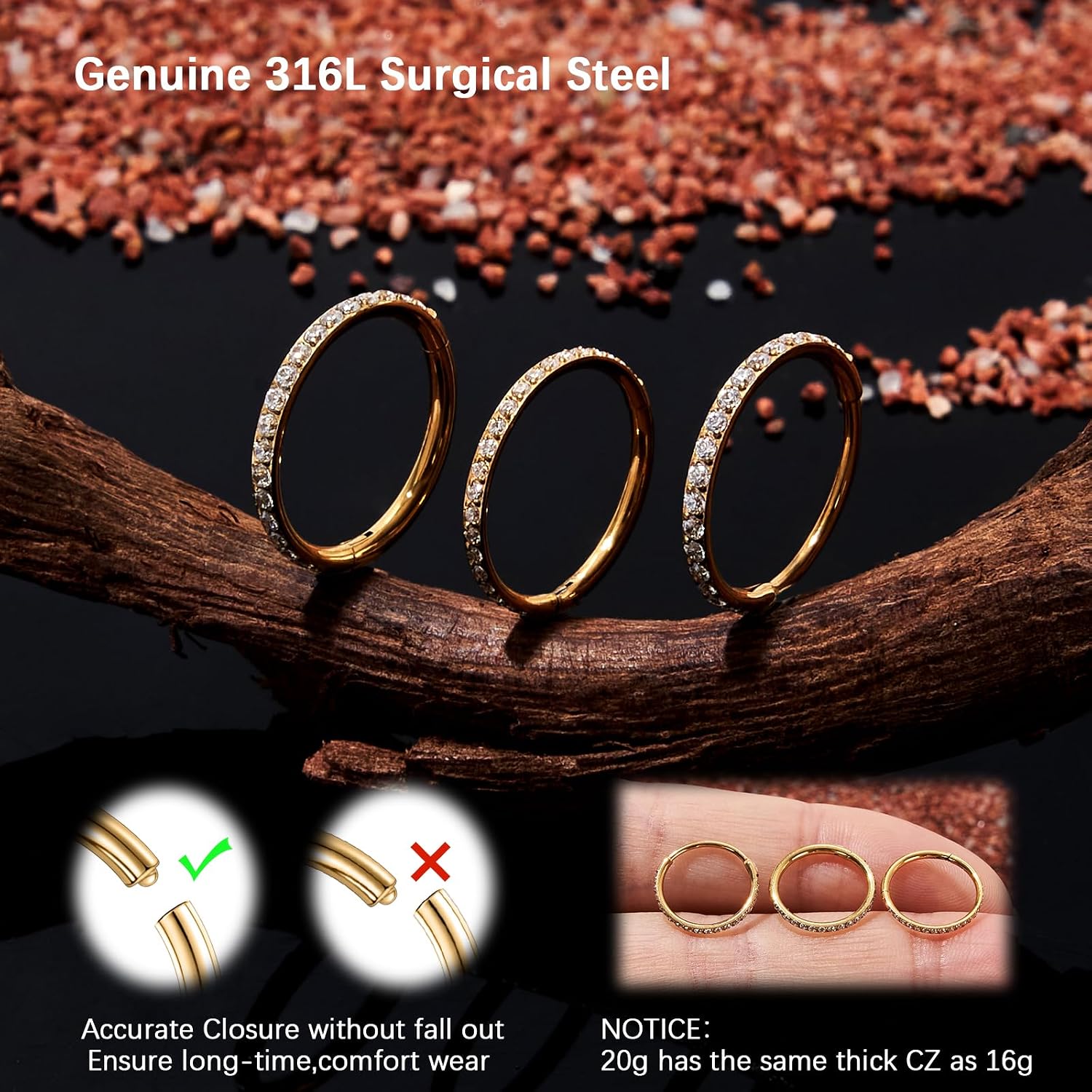 2PCS 20G 18G 16G Nose Ring Cartilage Hoop Earring Stainless Steel 4Colors Choose Hoop Earrings Hinged Summer Sparkle Septum Hoops Daith Conch Helix Tragus Piercing 6mm/7mm/8mm/9mm/10mm