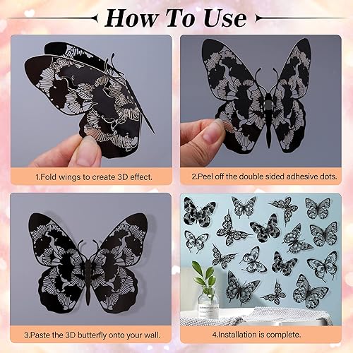 Miniatura 3 de 60 calcomanías de pared con diseño vintage de mariposas huecas 3D doradas, calcomanías de pared de mariposas doradas, para bricolaje, extraíble, 5