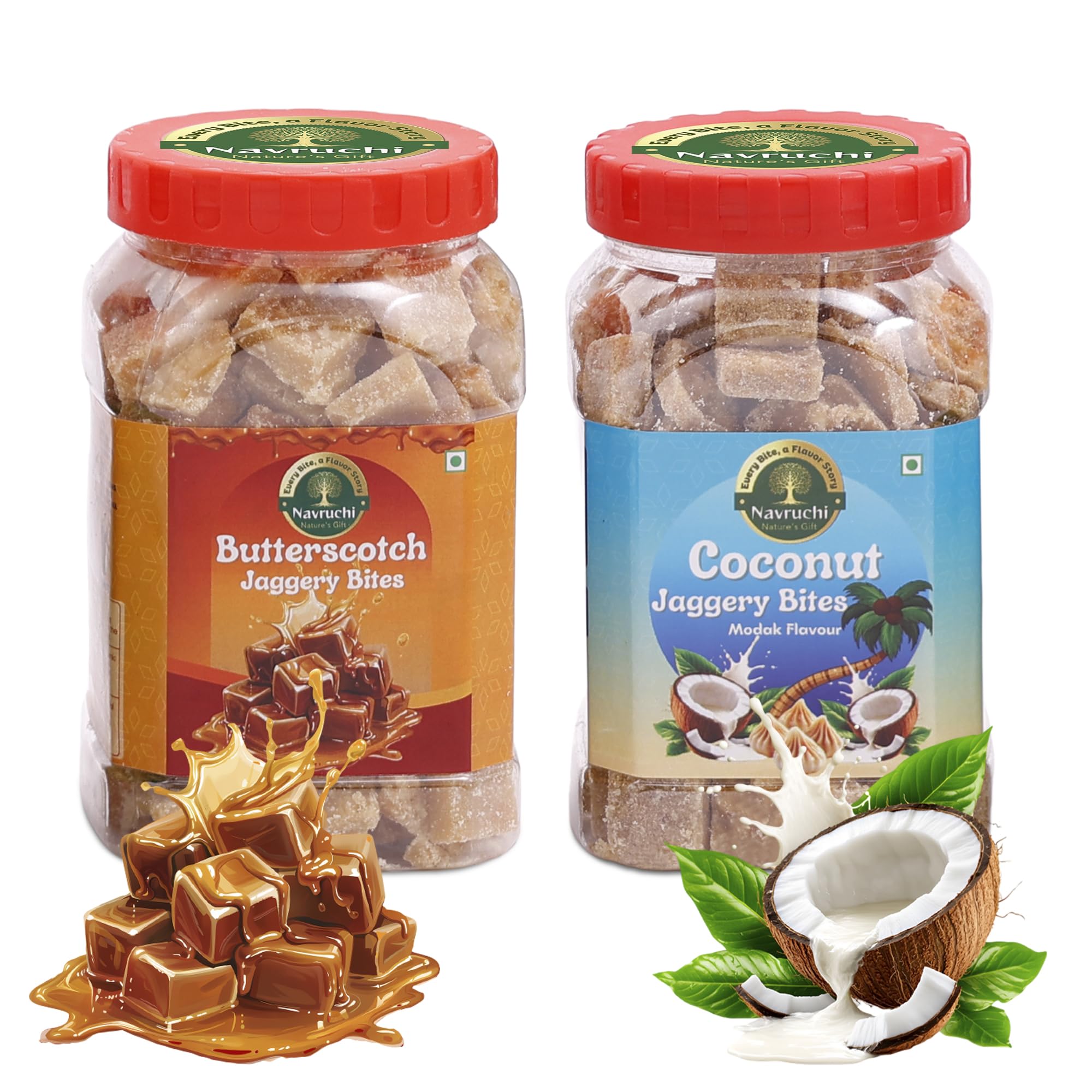 NAVRUCHI Natural Flavored Jaggery Cube Combo (Butterscotch & Coconut) | Pure Traditional Jaggery | No Chemicals or Preservatives | Wholesome Sweetener for Daily Health & Cooking| 500g - Pack of 2-image-5